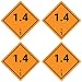 Produktbild Aufkleber: 100x100 mm, 4 Stück - Gefahrzettel - Gefahrgutklasse - Klasse 1.4 - Verträglichkeitsgruppe S - explosive Stoffe - ADR/GHS/DGR/UN Sicherheitspiktogramm