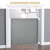 PawHut Hunde Türschutzgitter Treppenschutzgitter Treppenschutz Sicherheitstrennwand Trennwand Türschutz Treppenschutzgitter ausziehbar treppenschutzrollo Rollo Einrollbar PVC Grau 115 x 82,5 cm