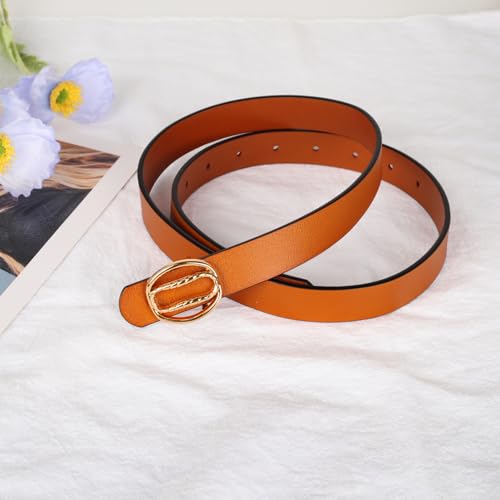 Image of Aurolran Women's Fashion Classic Metal Buckle Leather Belt with Jeans Dress