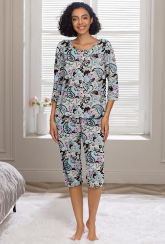 Image of PrinStory Womens Pajama Sets Capri Pjs Soft Lounge Sets XS-4XL