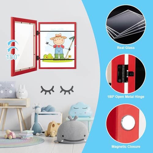 Image of [2-Pack] Kids Art Frames, 8.5x11 Front Opening Kids Artwork Frames Changeable, Red Artwork Display Storage Frame for Wall, Holds 50 Pcs, for 3D Picture, Crafts, Children Drawing, Hanging Art,