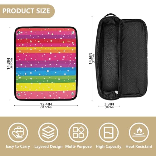 Organizador de herramientas para peinado de cabello, con diseño de rayas arcoíris y estrellas, portátil con tapete resistente al calor para plancha, rizador y otras herramientas de peinado miniatura 4