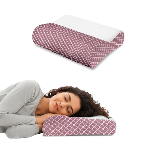 Image of Neck Support Pillow, Memory Foam Contour Design for Sleeping, Orthopedic Cervical Support for Side and Back Sleepers, Slow Rebound, Washable Cover, Mroon, 48 x 30 cm, Daily