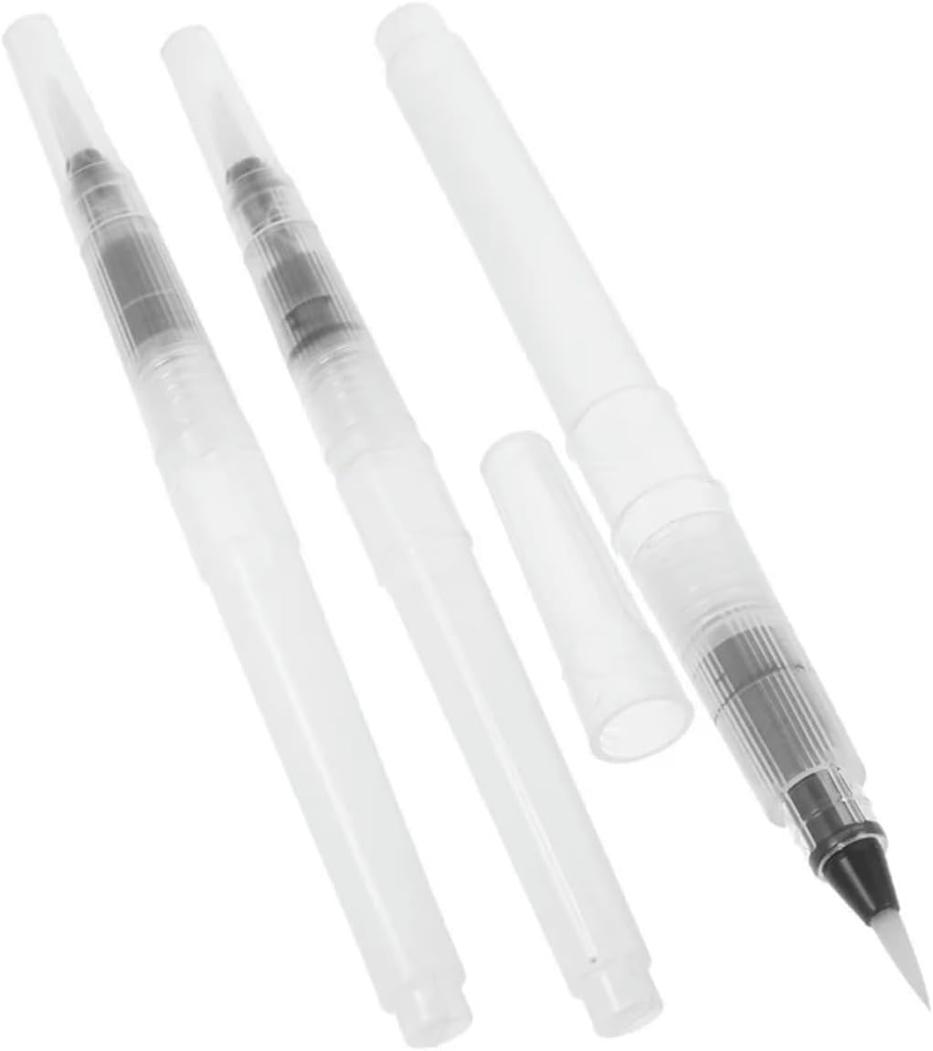 Zhuluck 3Pcs 12cm White Water Coloring Brush Pens, Aqua Pen Brush for Watercolor Painting, Water Soluble Pencil, Markers, Solid Colors or Powdered