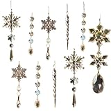 Effonek クリスタル吊り下げアクリル雪の結晶とつららが付いた18ピースのクリスマスツリーオーナメントセット (18個,シャンパン色)