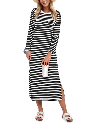 Image of ANRABESS Women Fall Long Sleeve Midi T Shirt Dresses with Pockets