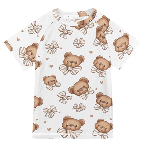 ALAZA Kids Rash Guard Girls Boys Toddler Swim Shirts Short Sleeve Bear Face Brown UPF 50+ 3T