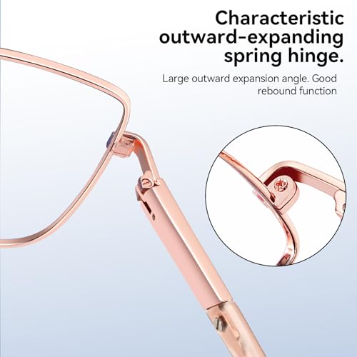 Image of Dollger Pink Oversized Square Blue Light Blocking Glasses for Women Trendy Oversized Computer Gaming Eyeglasses Cat Eye Metal Frame bluelight glasses Rose Gold