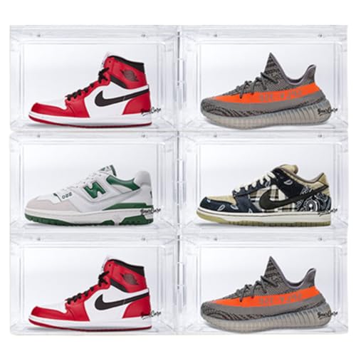 Image of Sneaker Box Transparent Pack of 6 |Front-Opening Heavy-Duty |Stackable Shoe Storage Organizer Crate with Magnetic Closure | Clear Sneaker Display and Dust-Proof Container | For Men and Women