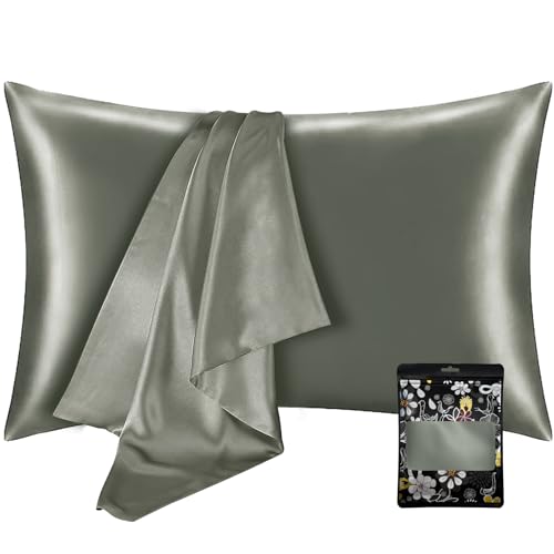 枕カバー 贅沢 両面サテン すべすべ まくらカバー 封筒式 ピローケース 洗える 寝癖軽減 抗菌防臭 美髪 うるつや髪 敏感肌に優しい おしゃれ ギフト 贈り物 四季適応 サラサラ プレゼント最適【パールグレー 63*43cm 1枚】枕カバー