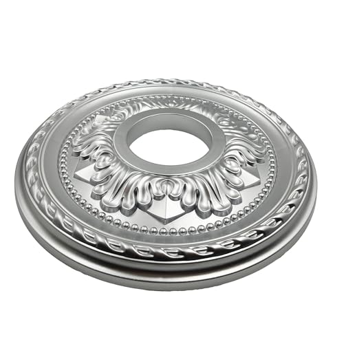 Image of Ceiling Medallion for Light Fixtures Ceiling Fan Medallion Ceiling Light Cover Plate Home Lighting Ceiling Medallions 12 inch OD x 3.6 inch ID(Silver)