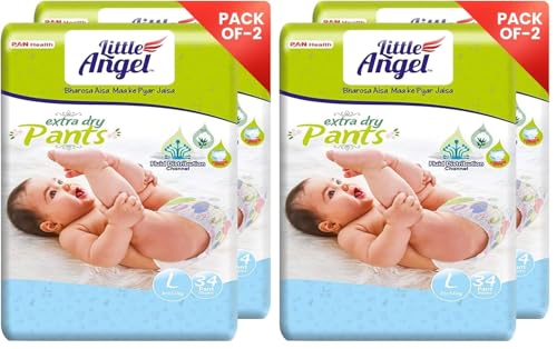 Image of Little Angel Extra Dry Baby Pants Diaper, Large (L) Size, 68 Count, Super Absorbent Core Up to 12 Hrs Protection & Wetness Indicator, 8-14kg (34 count /pack, Pack of 4)