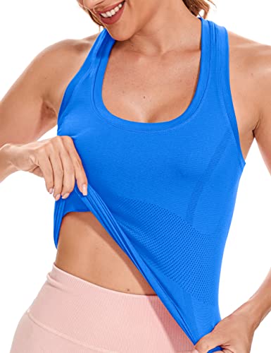 MathCat Workout Shirts for Women Workout Tops for Women Short Sleeve Seamless Yoga Athletic T Shirts Breathable Gym Shirts Lakeblue