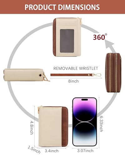 Image of Credit Card Holder for Women,Accordion Wallet with wristlet | RFID Blocking Card Wallet, Vegan Leather with Wristlet, dual independent zipper compartments,17 Card Slots