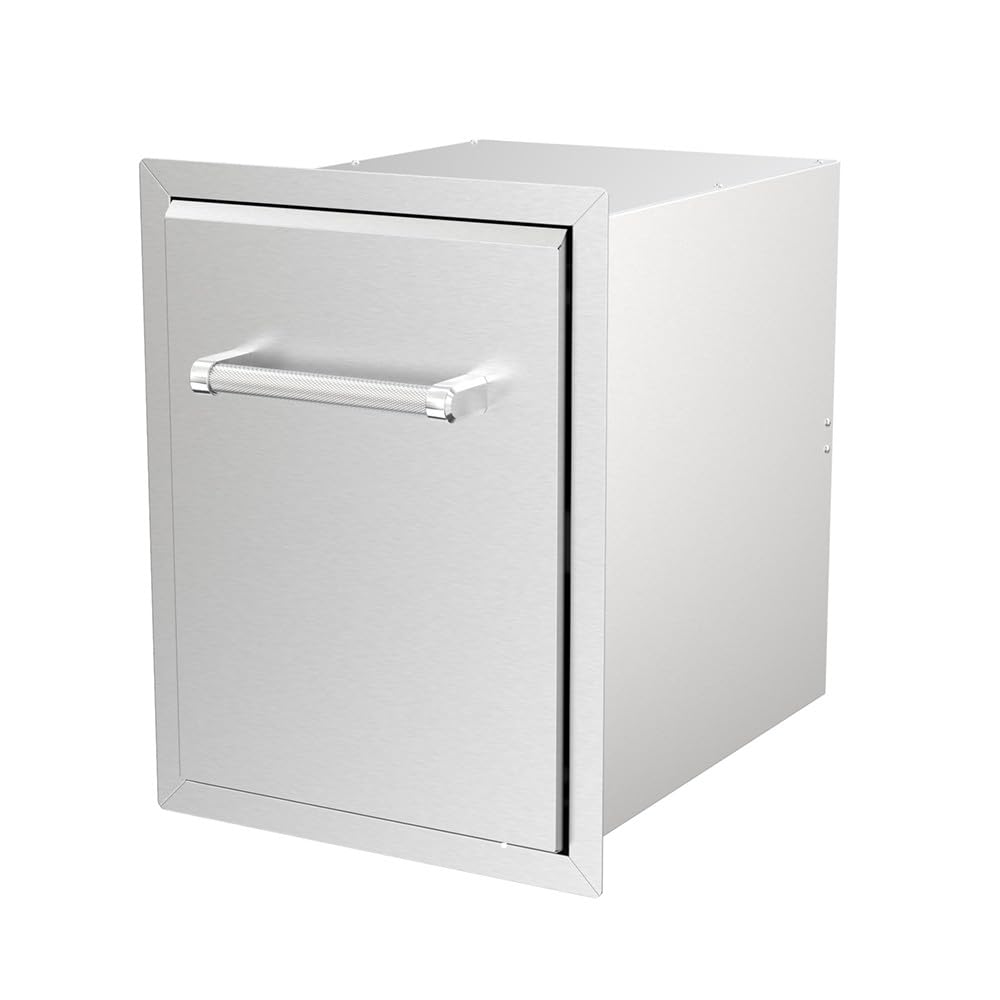 SPIRE Stainless Steel Built-in Roll-Out Trash Can, 10 Gallon Trash Bin, Perfect for Outdoor Island Kitchens, BBQs, Grilling &amp; Cooking, 480-0002