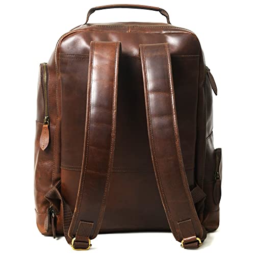 Buffalo Leather Backpack for Men 16 Inch| Vintage Leather Backpack Multi Pockets Business Travel Daypack| Full Grain Brown Leather Shoulder Rucksack Knapsack3