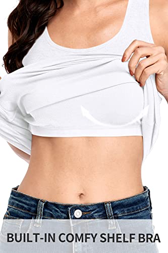 Image of ALove Womens Extra Long Tank Tops with Shelf Bra Ribbed Camisoles Undershirts