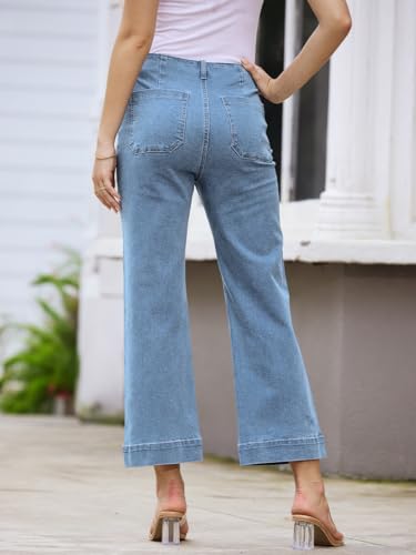 High Waisted Stretchy Cropped Jeans for Women Wide Leg Jeans Loose Denim Pants3