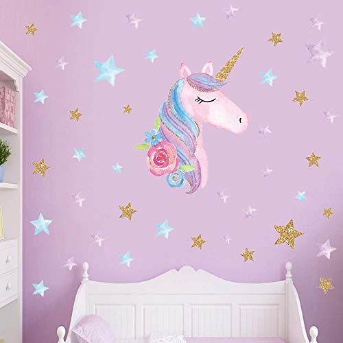 4 Sheets Unicorn Wall Decals Stickers For Girls Room,Large Size Unicorn Wall Sticker Decor For Gilrs Kids Bedroom Birthday Party… #TOP6