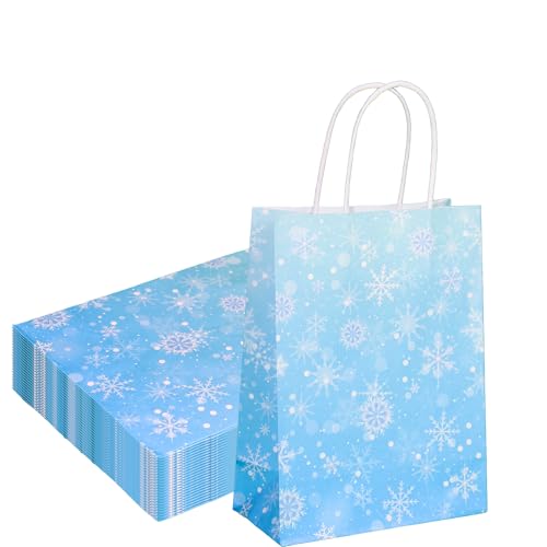 W WINTMING 12 Pcs Snowflake Gift Bags Snowflakes Paper Goodie Bags Bulk Frozen Party Favor Bags with Handles for Birthday Christmas Winter Wonderland (Snowflake-Blue 12)