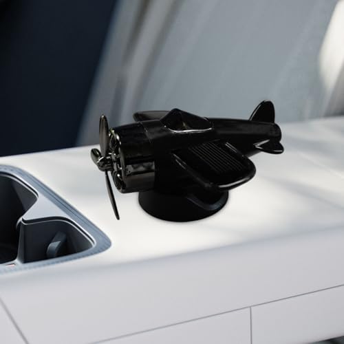 Craedli Solar Powered Rotating Airplane Car Dashboard Ornament, Fun Aircraft Car Center Console Decoration for Adds Driving Fun, Cool Quiet-Rotation Vehicle Interior Accessory for Office Home (Black)
