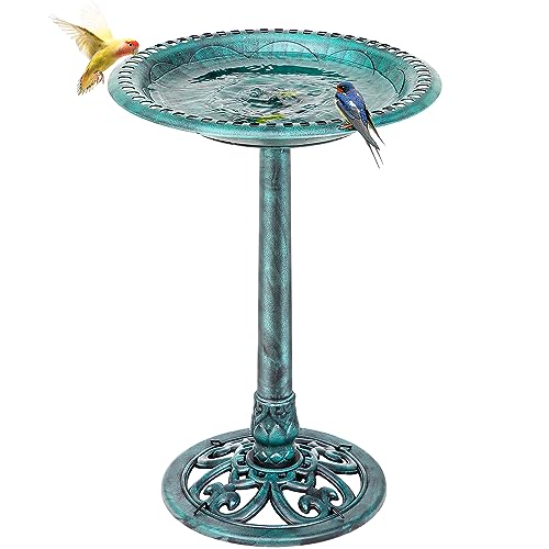 ZENY 28 Inch Height Polyresin Bird Bath Antique Outdoor Garden Decor Vintage Yard Art, Green - Thumbnail 6