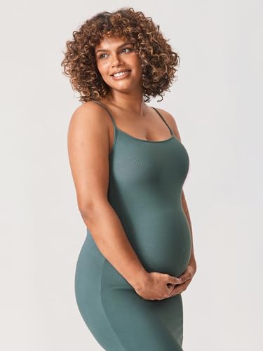 Momanda Women' S Maternity Dress Ribbed Spaghetti Strap Bodycon Dresses Square Neck Maternity Clothes For Baby Shower Midnight Emerald Medium thumb #3