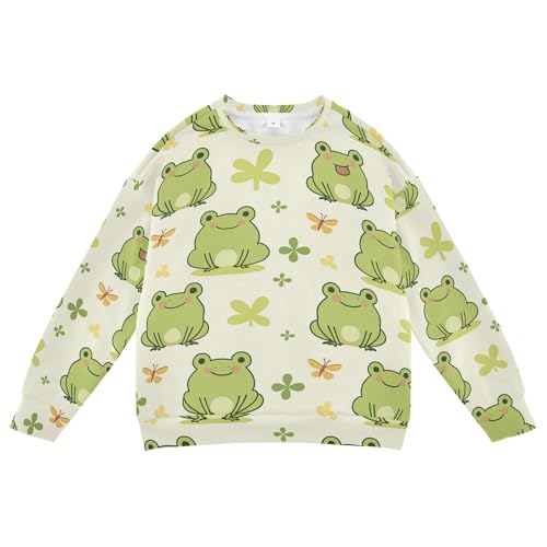JUNZAN Cute Frog Pattern Little Girls Hooded Sweatshirt Crewneck Kids Hoodies Boys Athletic 4T