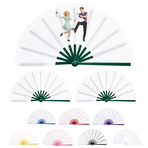 3 PCS Sublimation Blanks White Polyester Hand Fan Heat Transfer Printing for Dancing, Wedding Preference (Green)
