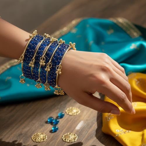 Image of Kashmiri Ghangharoo Glass Bangle| Light Weight Bangles | Traditional Transparent Fancy Glass Chudi Set for Wedding, Party|Set Of 16(12 Glass + 4 ghungroo bangles)