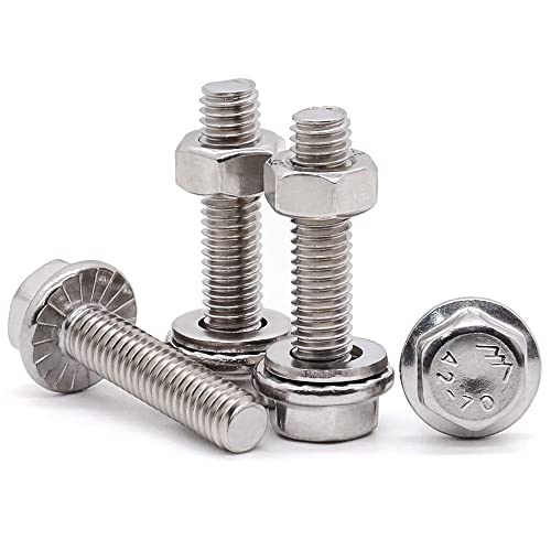 Image of Glvaner (10 Sets) M8 x 25mm Stainless Steel Extra Large Flanged Hex Bolts Screws and Hex Nuts & Flat Washers Kits, Full Thread