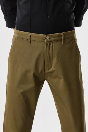 Image of SNITCH Men Chinos | Slim Fit Mid Rise Solid Pattern | Cotton Blend with Medium Stretch & Smooth Texture | Button & Zip Closure for Casual & Street Wear