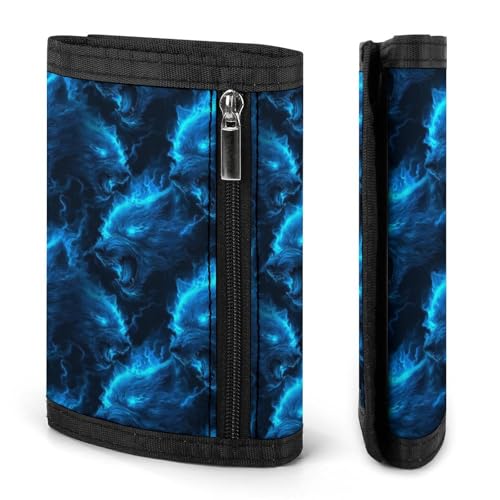 Blue Lightning Wolf Print Wallet for Men, 8 Credit Card Holder Slim Minimalist Front Pocket Small Mens Bifold Wallets2