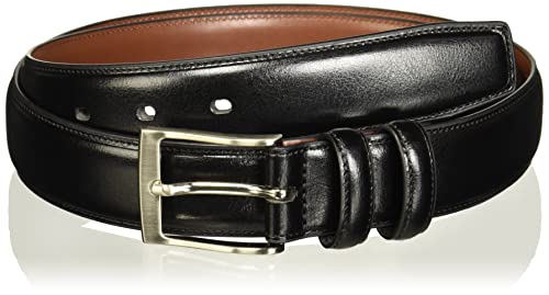Perry Ellis Hc Milled Big and Tall Men's Leather Belt, with Stitched Edges, Two Loops and Antique Silver Prong Buckle, 001 Black, 38