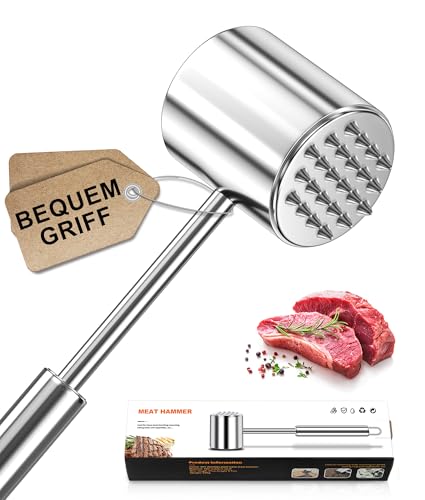 HOOMIL Attendrisseur à Viande en Acier Inoxydable, Marteau à Viande Double Face, Passe au Lave-Vaisselle, Attendrisseur pour Steaks et escalopes, Argenté