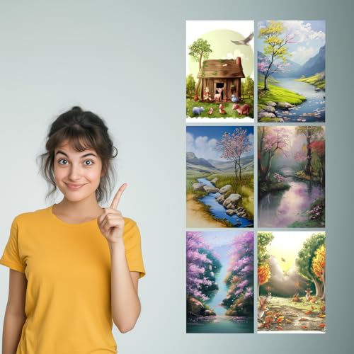 Image of SiddArtify Charming Farm Animals - Peaceful Landscapes Art Print Set - Sticker - 12x18 Inch - Pack of 6 Wall Room Decoration art Poster Prints
