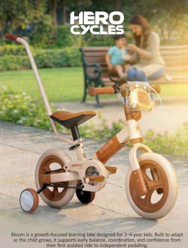 Image of Hero Cycles Bloom Kids Learning Bike, 12T Puncture Proof Tyres, Parental Push Bar, Balance to Pedal Conversion, for 2-4 Years
