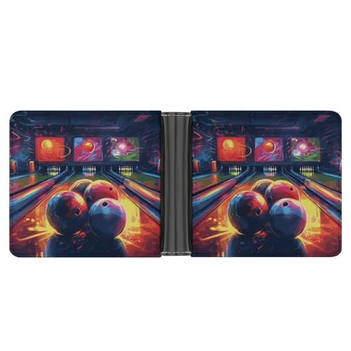 Men's Leather Wallet Bifold Wallet for Men Bowling Balls Slim Wallet with Multiple Card Classic Passcase Mens Card Holder