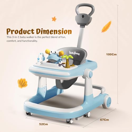Image of Baybee 3 in 1 Baby Walker for 6-18 Month Baby Boy Girl, Push Walker for Kids with Parental Handle & Height Adjustable Toddler Activity Walker with Musical Bar (Blue)