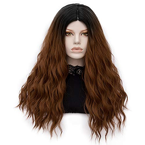 LEJIMEI Brown Wigs for Women Ombre 22'' Long Curly Wavy Hair Wig Fashion Cute Heat Resistant Synthetic Full Wigs for Daily Party LJ042