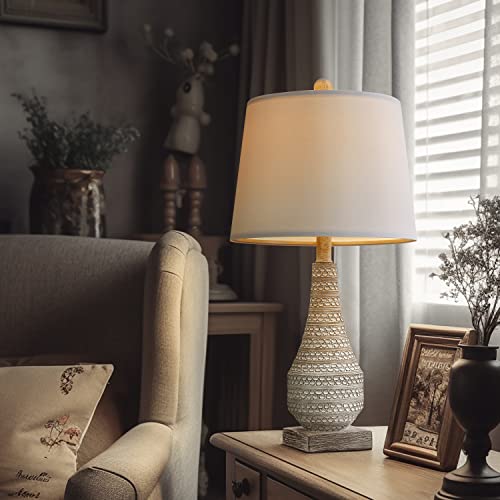 Bobomomo 23.75" Rustic Retro Farmhouse Table Lamp Set Of 2 For Bedroom Living Room Traditional Nightstand Lamps With White Fabric Shade #TOP3