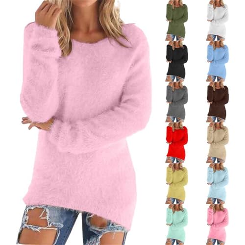 Womens Cute Sweaters Casual Crewneck Fleece Pullover Long Sleeve Thermal Soft Fuzzy Sweater Winter Clothes 2025