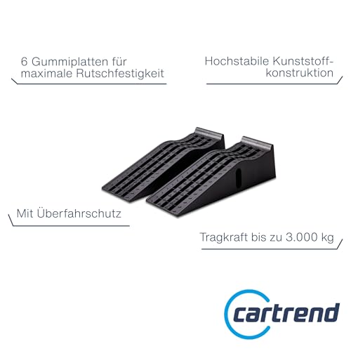 cartrend PKW Auffahrrampen-Set 3 Tonnen, bis 235 mm, Hebebühne, Kunststoff Kfz Rampe, mit Überfahrschutz, 2 Stück