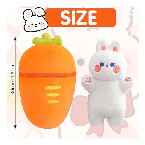 Image of Kidology Plush Toy Pillow, Reversible Bunny, Cute Rabbit Sofa Pillow, Easter Bunny Stuffed Animal Cute Rabbit Plushie Birthday Gift for Boys Girls and Kids (Medium, Carrot Bunny - Zipper)