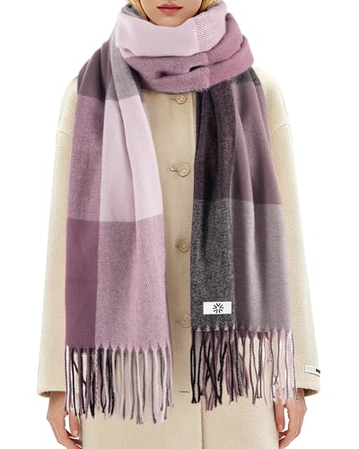 Fygicub Women's Winter Plaid Scarf Warm Thick Long Shawl Soft Knit Perfect Cold Weather Gift