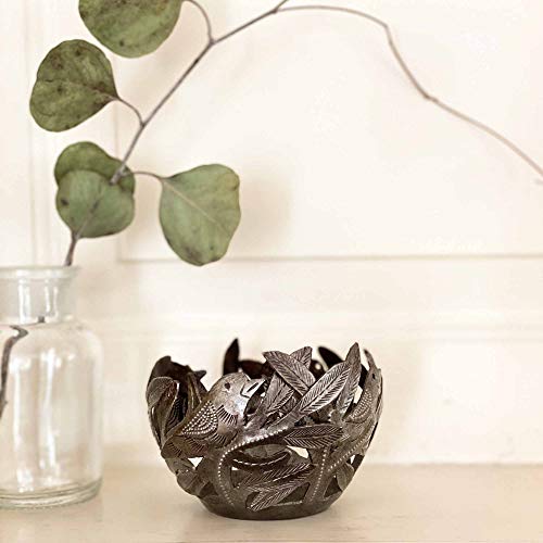Global Crafts Recycled Steel Decorative Metal Bowl, 6 x 4 Inches, Bird (HMDBRDBL6)
