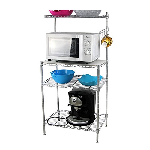 Yaonieo 3 Tiers Kitchen Baker's Rack Microwave Cart Storage Workstation Kitchen Shelving Unit 21.7" L × 13.8" W × 47.2" H, Silver Grey (1#)