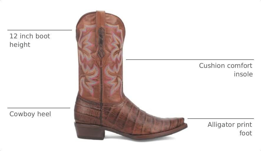 Image of Dingo Mens Gator Embroidered Alligator Print Snip Toe Pull On Casual Boots Mid Calf
