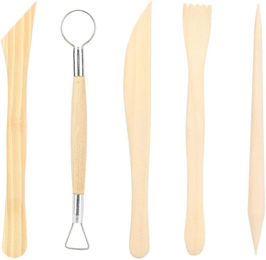 SWIUKPHE 5 Pcs Clay Sculpting Tools, Clay Tools Pottery Tools Wooden Handle Double-Sided Set for Pottery Ceramics Sculpting