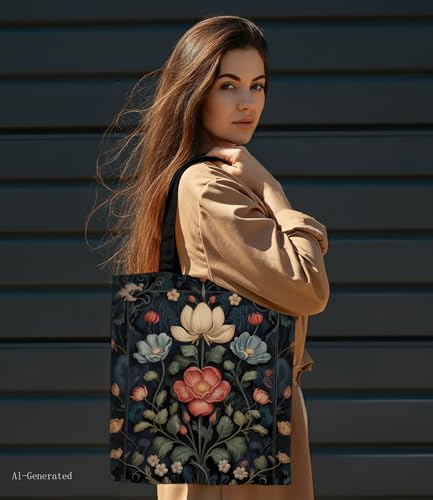 Bolso Tote de Lona Floral Estético Reutilizable para Mujer miniatura 4